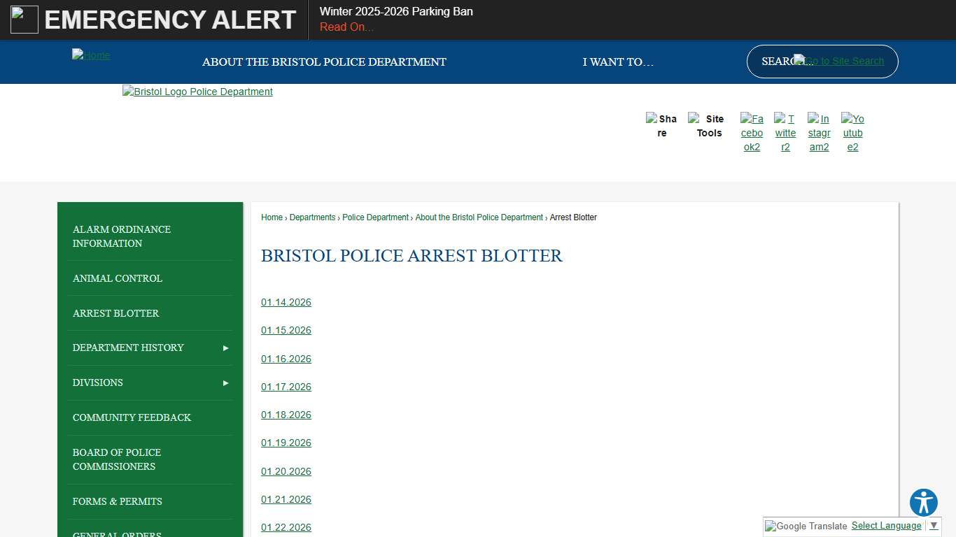 Bristol Police Arrest Blotter Bristol, CT - Official Website