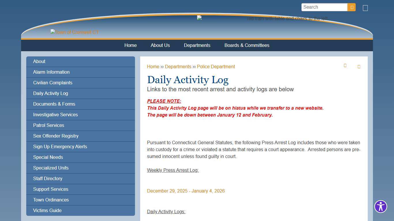 Daily Activity Log Town of Cromwell CT