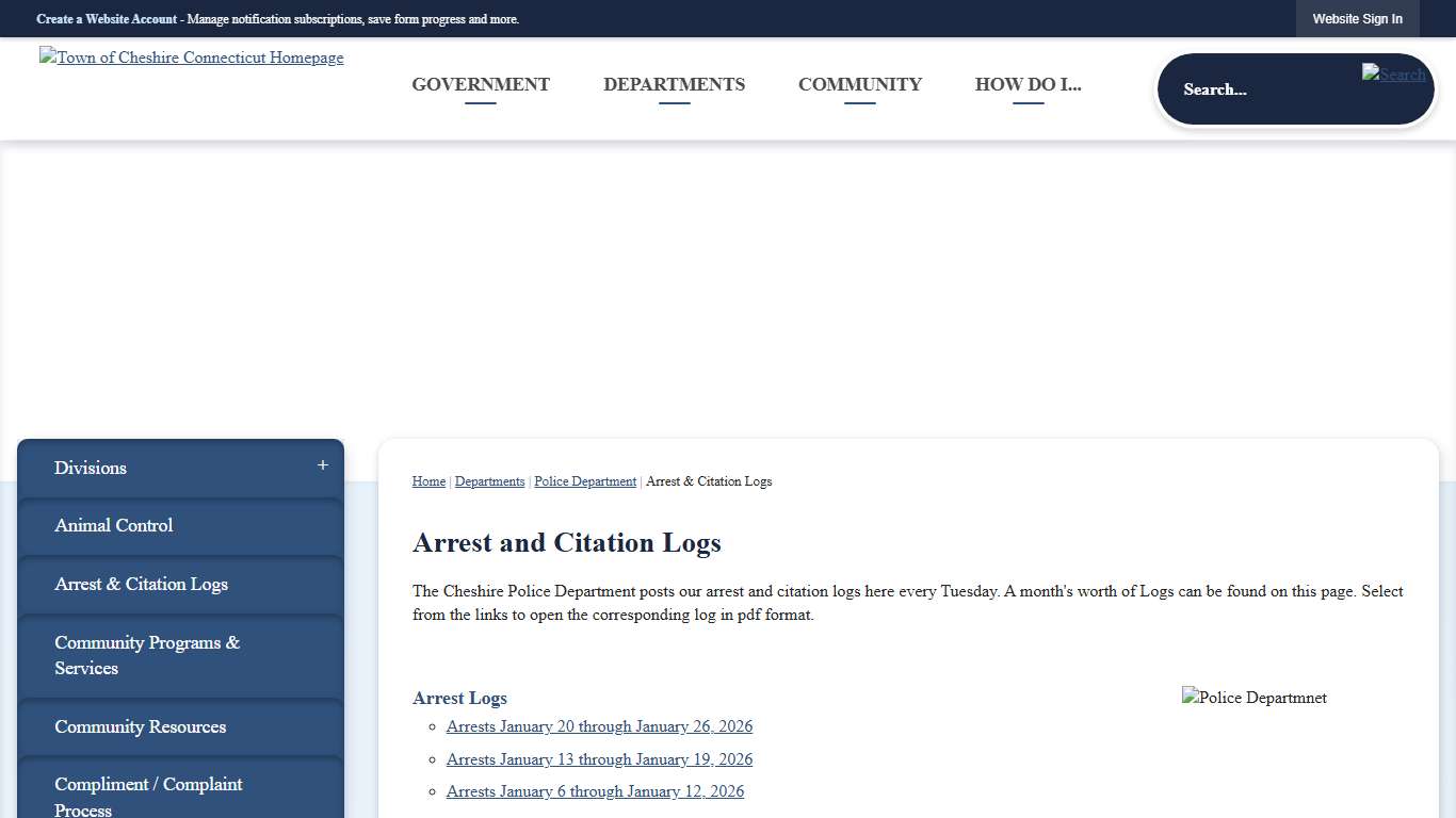 Arrest and Citation Logs Cheshire, CT